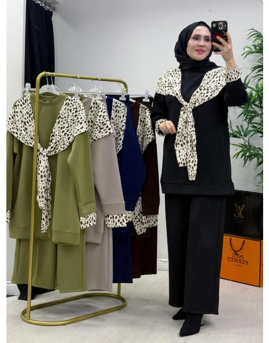 Aura Şal Detaylı Takım Siyah