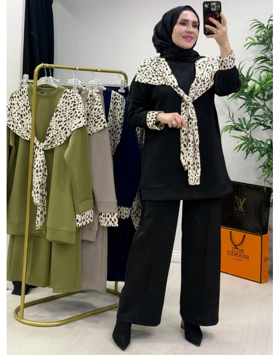 Aura Şal Detaylı Takım Siyah