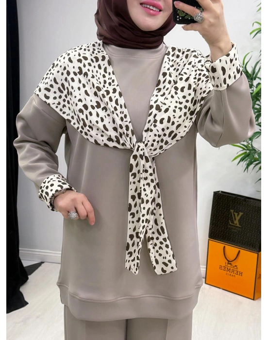 Aura Şal Detaylı Takım Vizon