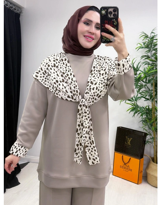 Aura Şal Detaylı Takım Vizon