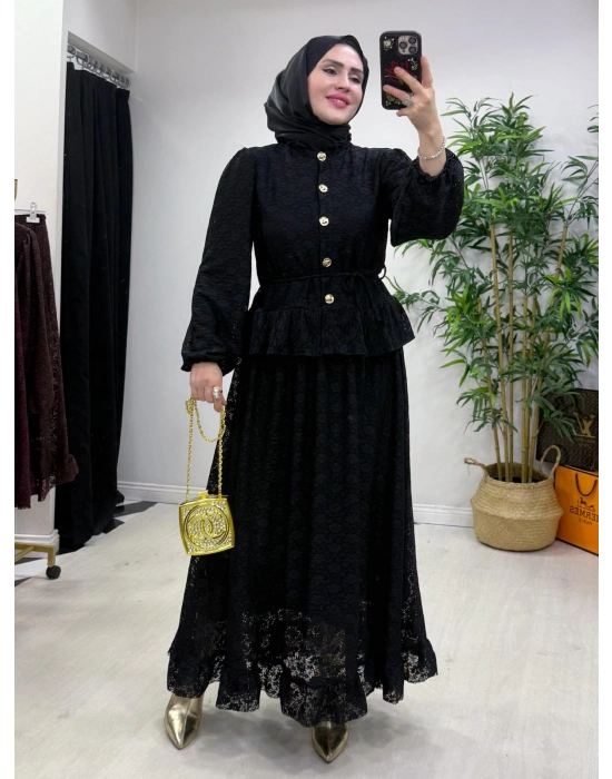 Tasarım Dantel Etekli Takım Siyah