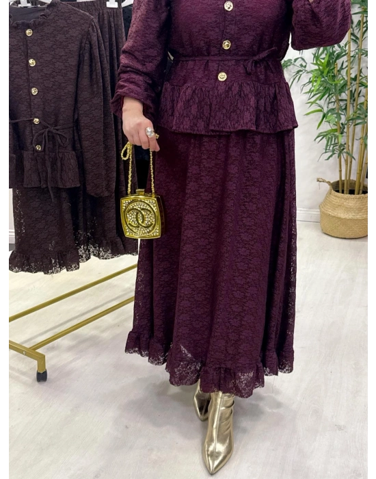 Tasarım Dantel Etekli Takım Mürdüm