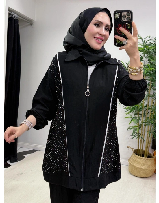 Ağaç Kabuğu Kumaş Takım Siyah