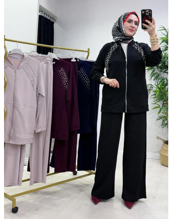 Oysho Kumaş Taş Detaylı Spor Takım Siyah