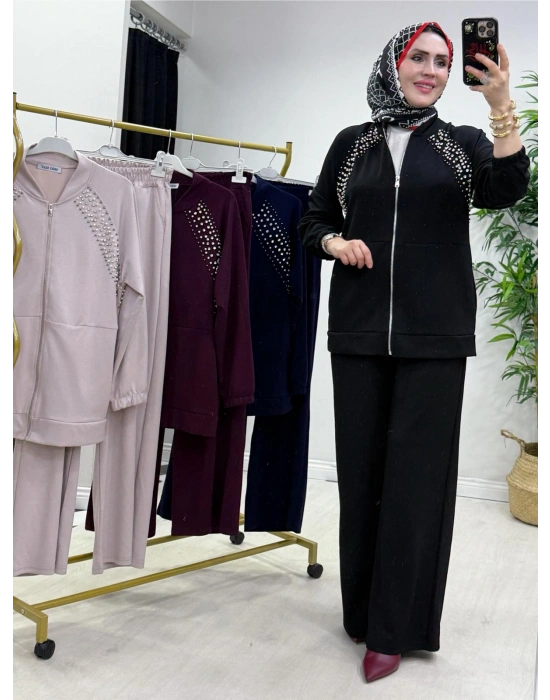 Oysho Kumaş Taş Detaylı Spor Takım Siyah