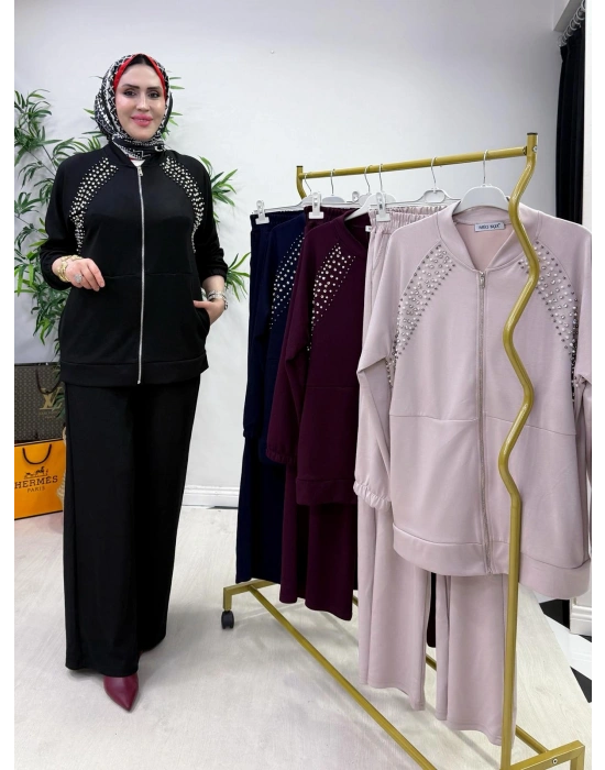 Oysho Kumaş Taş Detaylı Spor Takım Siyah