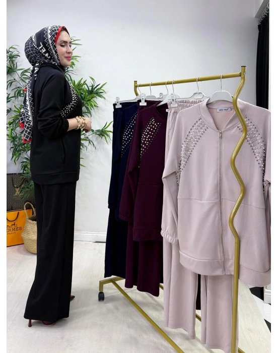 Oysho Kumaş Taş Detaylı Spor Takım Siyah