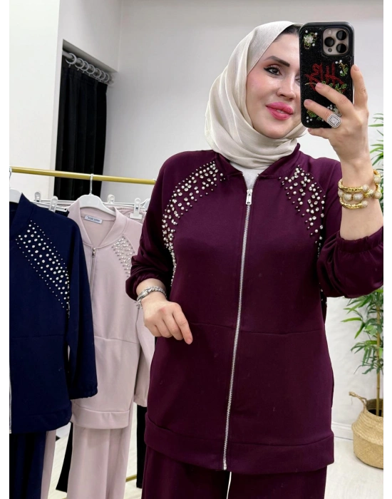 Oysho Kumaş Taş Detaylı Spor Takım Mürdüm