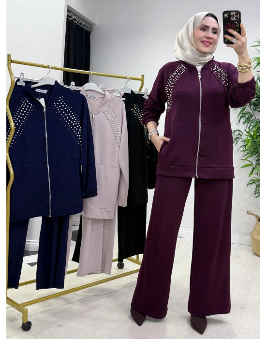 Oysho Kumaş Taş Detaylı Spor Takım Mürdüm