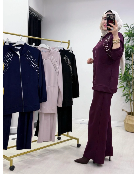 Oysho Kumaş Taş Detaylı Spor Takım Mürdüm