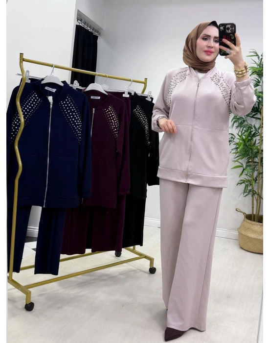 Oysho Kumaş Taş Detaylı Spor Takım Pudra