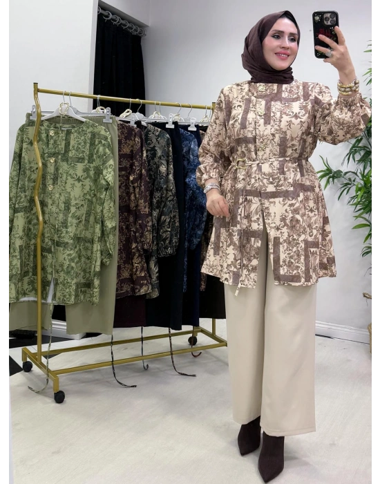 Yeni Sezon Dabıl Kumaş Takım Krem