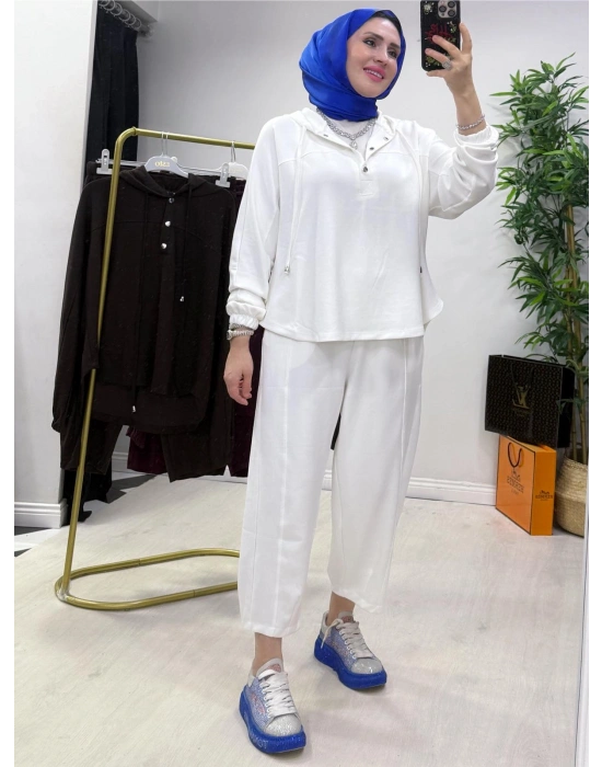 Oysho Kumaş Şalvar Pantolonlu Spor İkili Takım Beyaz