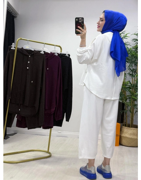 Oysho Kumaş Şalvar Pantolonlu Spor İkili Takım Beyaz