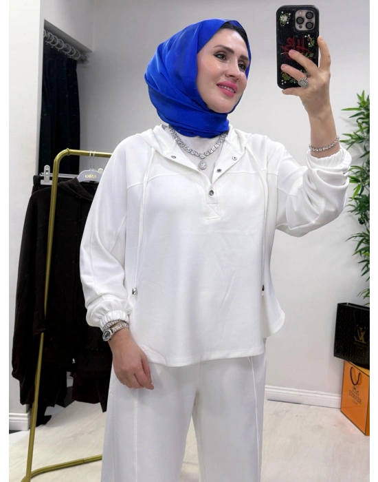 Oysho Kumaş Şalvar Pantolonlu Spor İkili Takım Beyaz