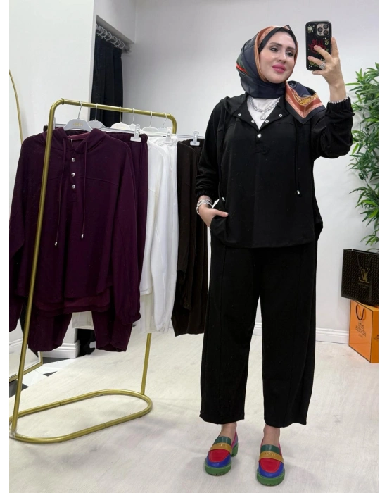 Oysho Kumaş Şalvar Pantolonlu Spor İkili Takım Siyah