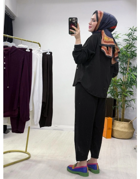 Oysho Kumaş Şalvar Pantolonlu Spor İkili Takım Siyah