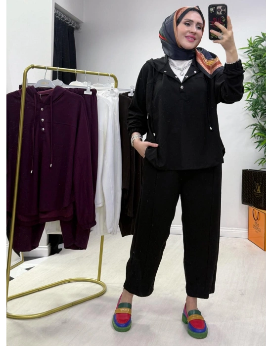 Oysho Kumaş Şalvar Pantolonlu Spor İkili Takım Siyah