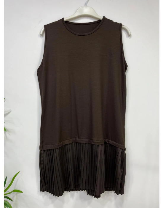 Etek Ucu Piliseli İçlik Kahverengi