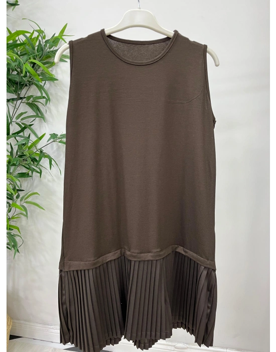 Etek Ucu Piliseli İçlik Kahverengi