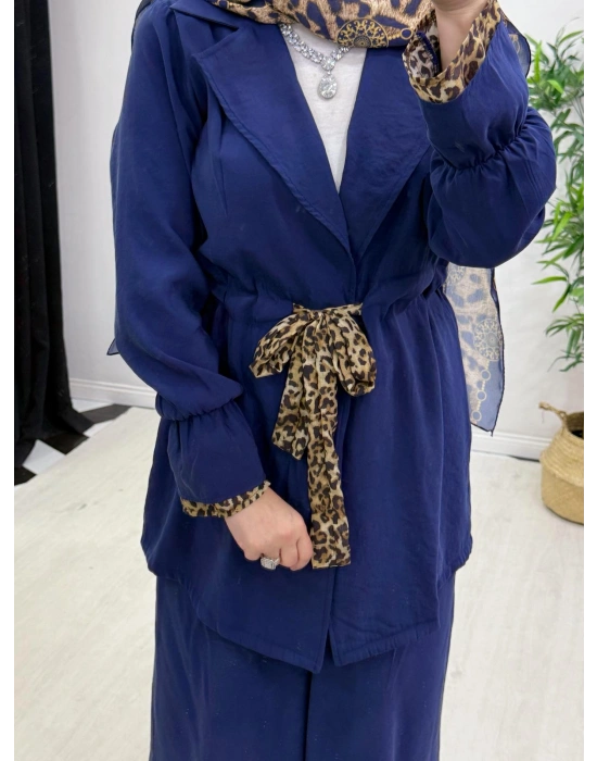 Leopar Detaylı Qupra Takım Lacivert