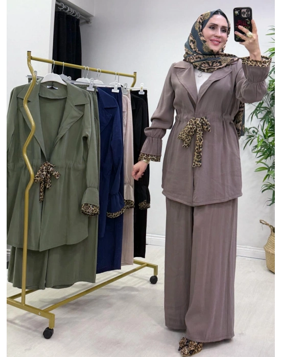 Leopar Detaylı Qupra Takım Vizon