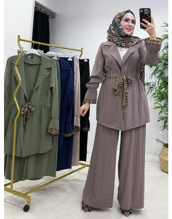 Leopar Detaylı Qupra Takım Vizon