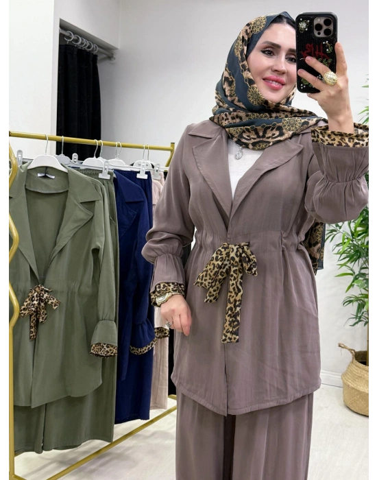 Leopar Detaylı Qupra Takım Vizon