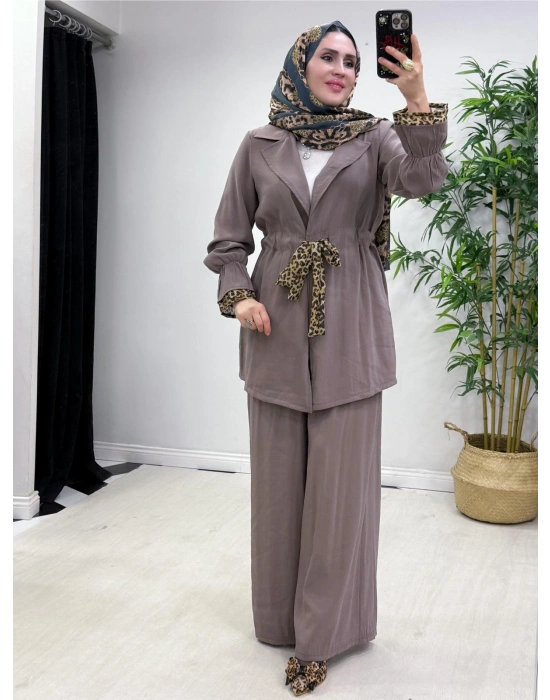 Leopar Detaylı Qupra Takım Vizon