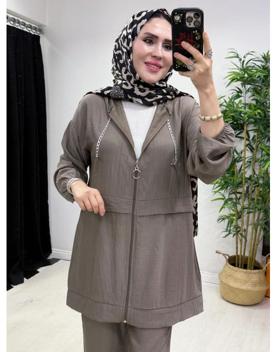 Ağaçkabuğu Kumaş Rahat Kalıp Takım Vizon