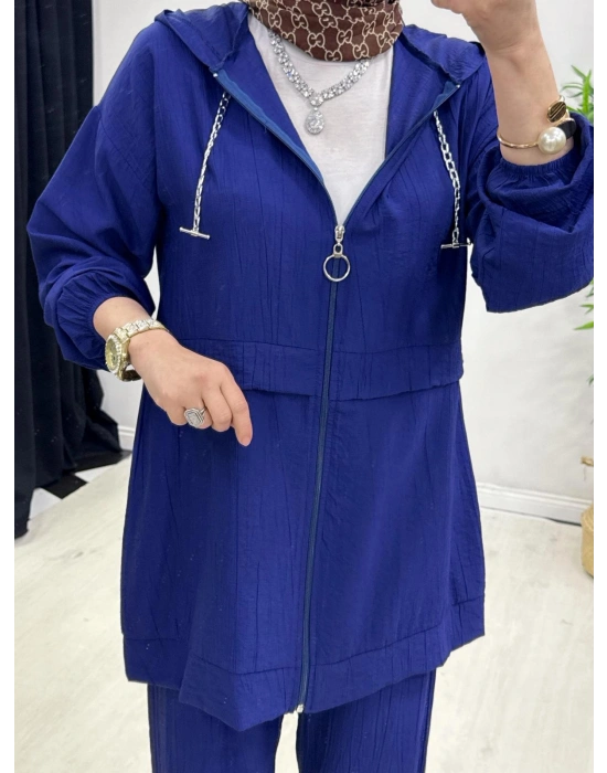 Ağaçkabuğu Kumaş Rahat Kalıp Takım Lacivert