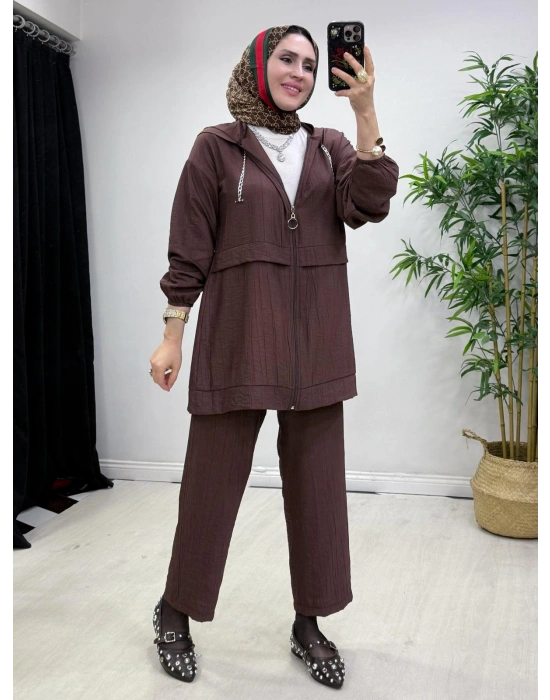 Ağaçkabuğu Kumaş Rahat Kalıp Takım Gül Kurusu