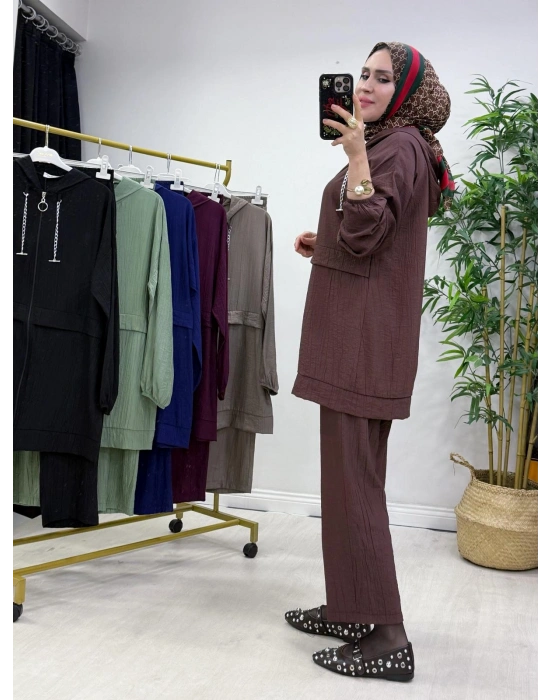 Ağaçkabuğu Kumaş Rahat Kalıp Takım Gül Kurusu