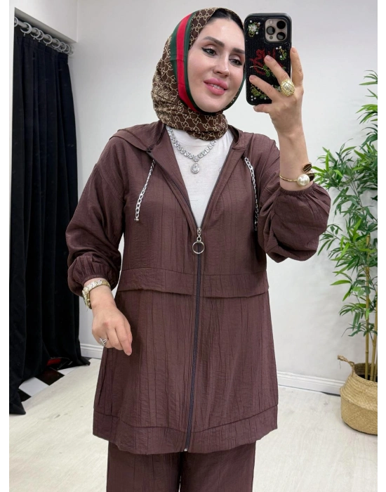 Ağaçkabuğu Kumaş Rahat Kalıp Takım Gül Kurusu