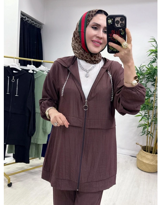 Ağaçkabuğu Kumaş Rahat Kalıp Takım Gül Kurusu