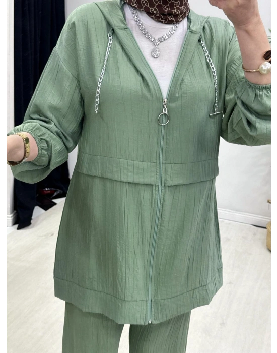 Ağaçkabuğu Kumaş Rahat Kalıp Takım Yeşil