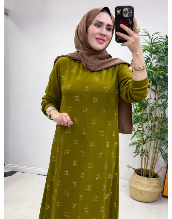 Yeni Sezon Chanel Elbise Yağ Yeşili