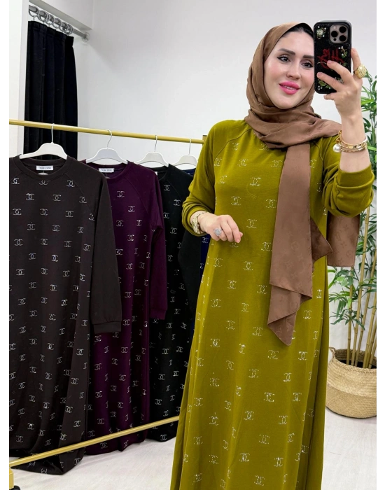 Yeni Sezon Chanel Elbise Yağ Yeşili