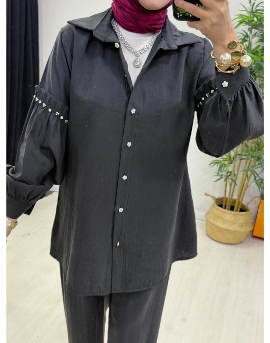 Kol Detaylı Modal Takım Füme