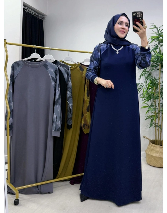 Batik Desenli Oysho Kumaş Elbise Lacivert