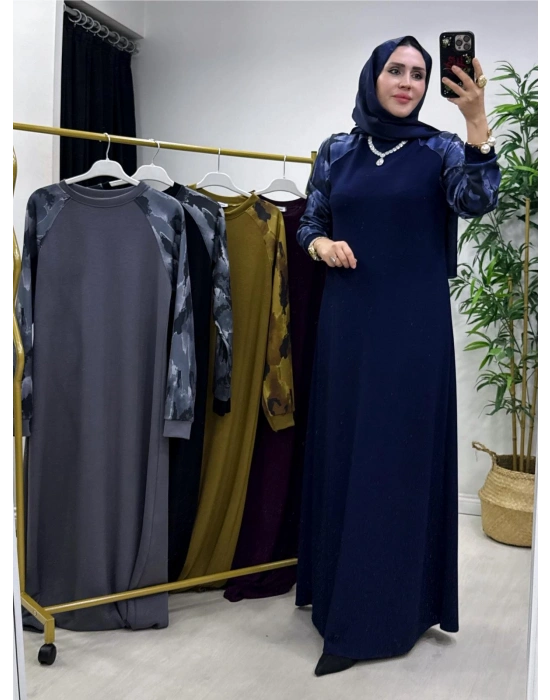 Batik Desenli Oysho Kumaş Elbise Lacivert