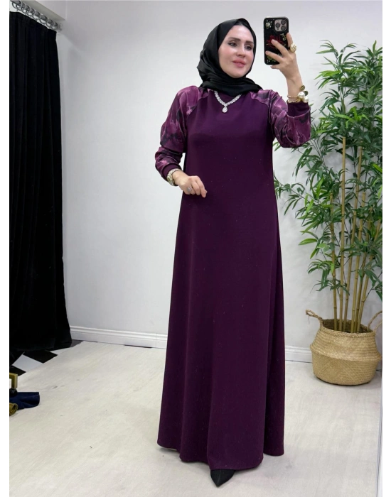 Batik Desenli Oysho Kumaş Elbise Mürdüm