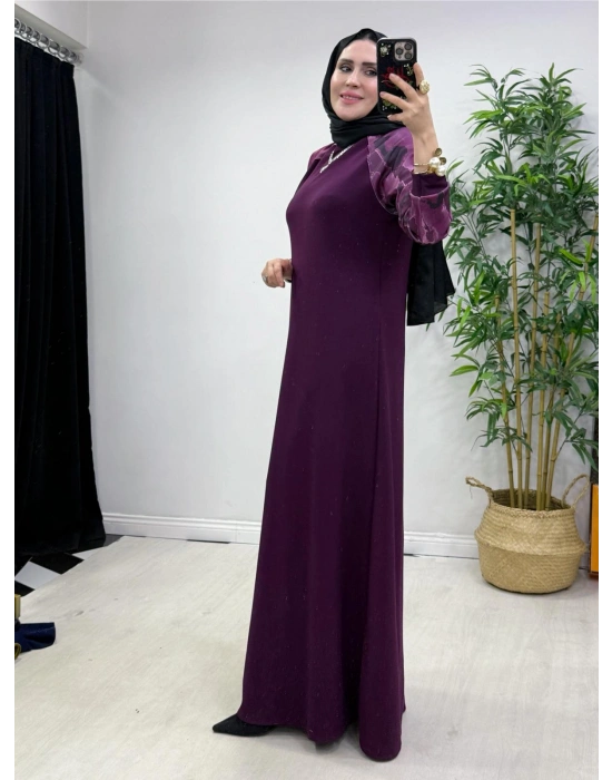 Batik Desenli Oysho Kumaş Elbise Mürdüm