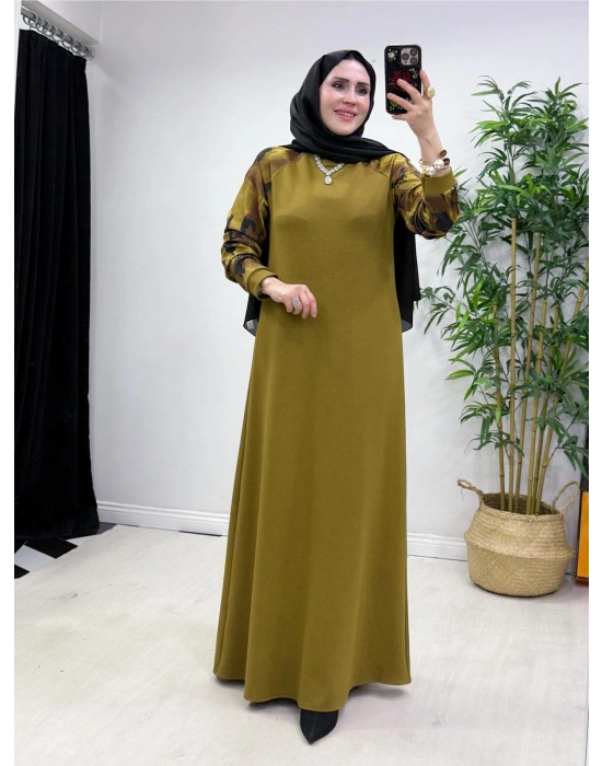 Batik Desenli Oysho Kumaş Elbise Yağ Yeşili