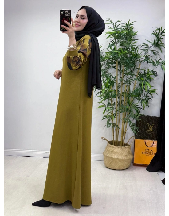 Batik Desenli Oysho Kumaş Elbise Yağ Yeşili