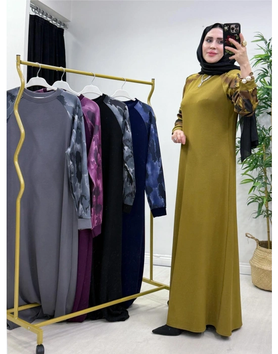 Batik Desenli Oysho Kumaş Elbise Yağ Yeşili