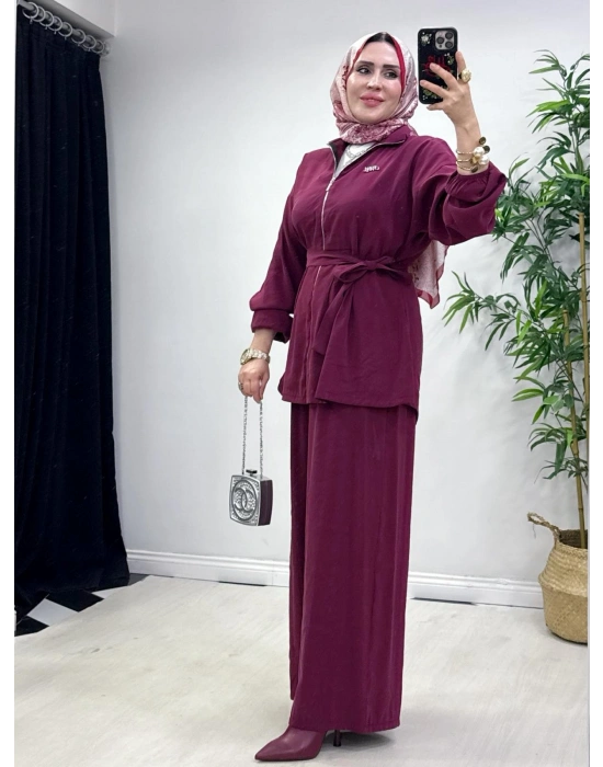 Kurdele Detaylı Modal Takım Bordo