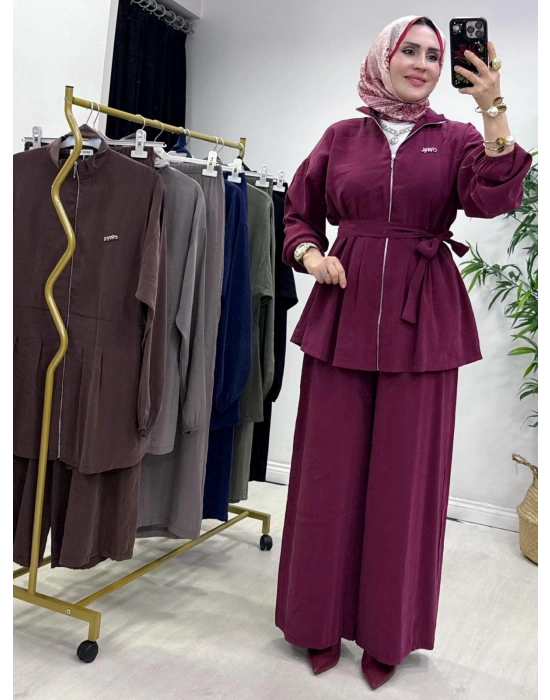 Kurdele Detaylı Modal Takım Bordo