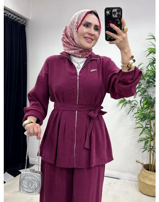 Kurdele Detaylı Modal Takım Bordo