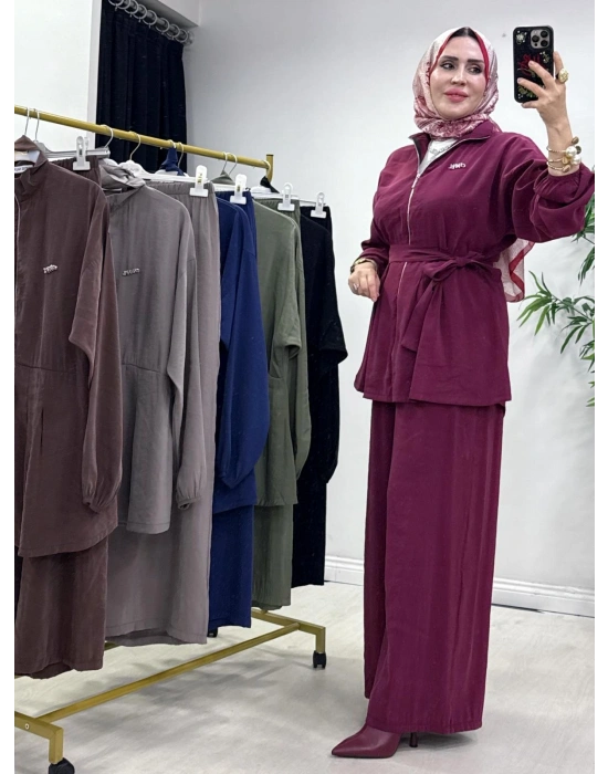 Kurdele Detaylı Modal Takım Bordo